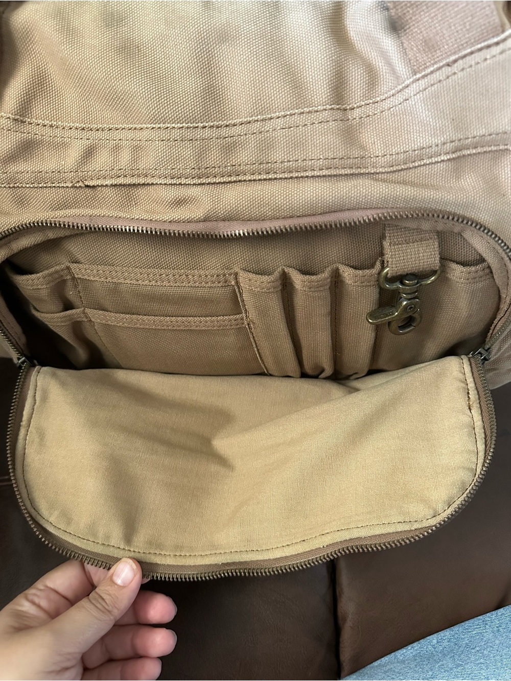 Duluth Trading Co Tan Canvas Duffel with Brown Leather Accents - Picture 7 of 13